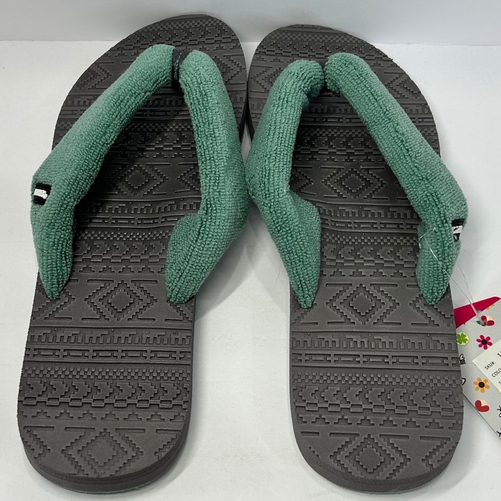 LUK-EES by MUK LUKS Joyful Expression Mint Terry Flip Flops Womens 11 New - Picture 5 of 12